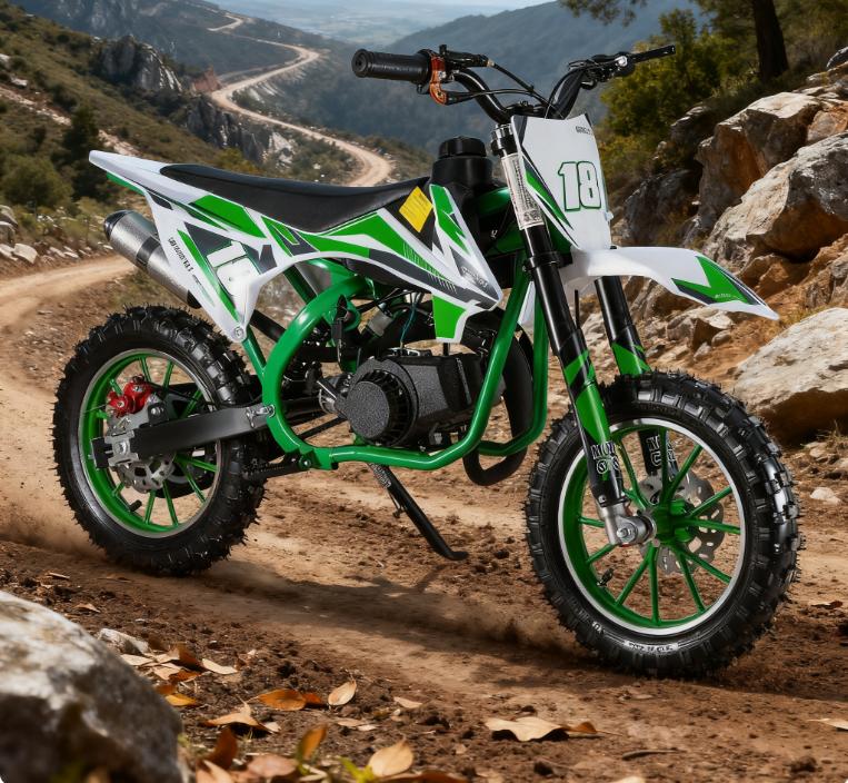 Explorinox Kids Dirt Bike:Children's electric toys car, Max Speed 30 KM/H, Professional Front & Rear Disc Brakes for Safe Riding (Green)