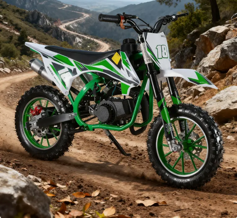 Explorinox Kids Dirt Bike:Children's electric toys car, Max Speed 30 KM/H, Professional Front & Rear Disc Brakes for Safe Riding (Green)