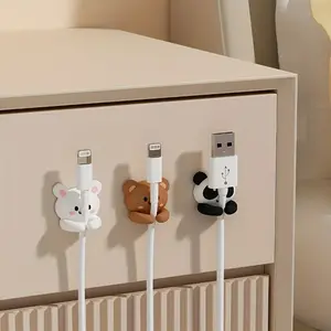 3-Pack Cute Animal-Shaped Cable Clips with Protective Sleeves, PVC Wire Organizer for Desk and Bedside, Multicolor Mixed Set