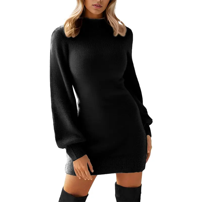 GRECERELLE Women's Mock Neck Ribbed Long Sleeve Bodycon Pullover Cute Mini Sweater Dress