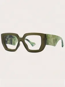 Trendy Geometric Frame Tinted Lens Non-prescription Glasses, Fashionable Retro Anti-blue Light Glasses for Women & Men, Fashion Eyeglasses for Daily Wear, Square Eyeglass Frame