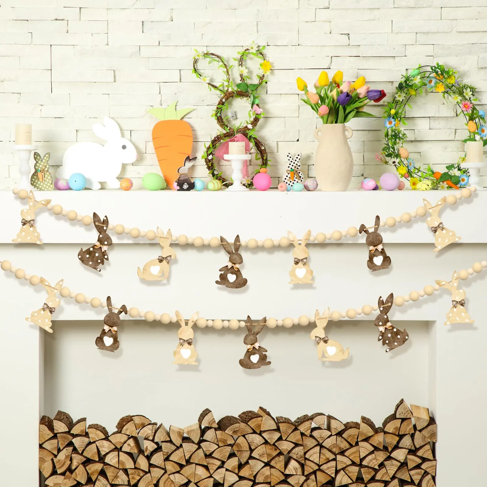 1 Set Rustic Easter Rabbits Beads Banner 6.56 ft