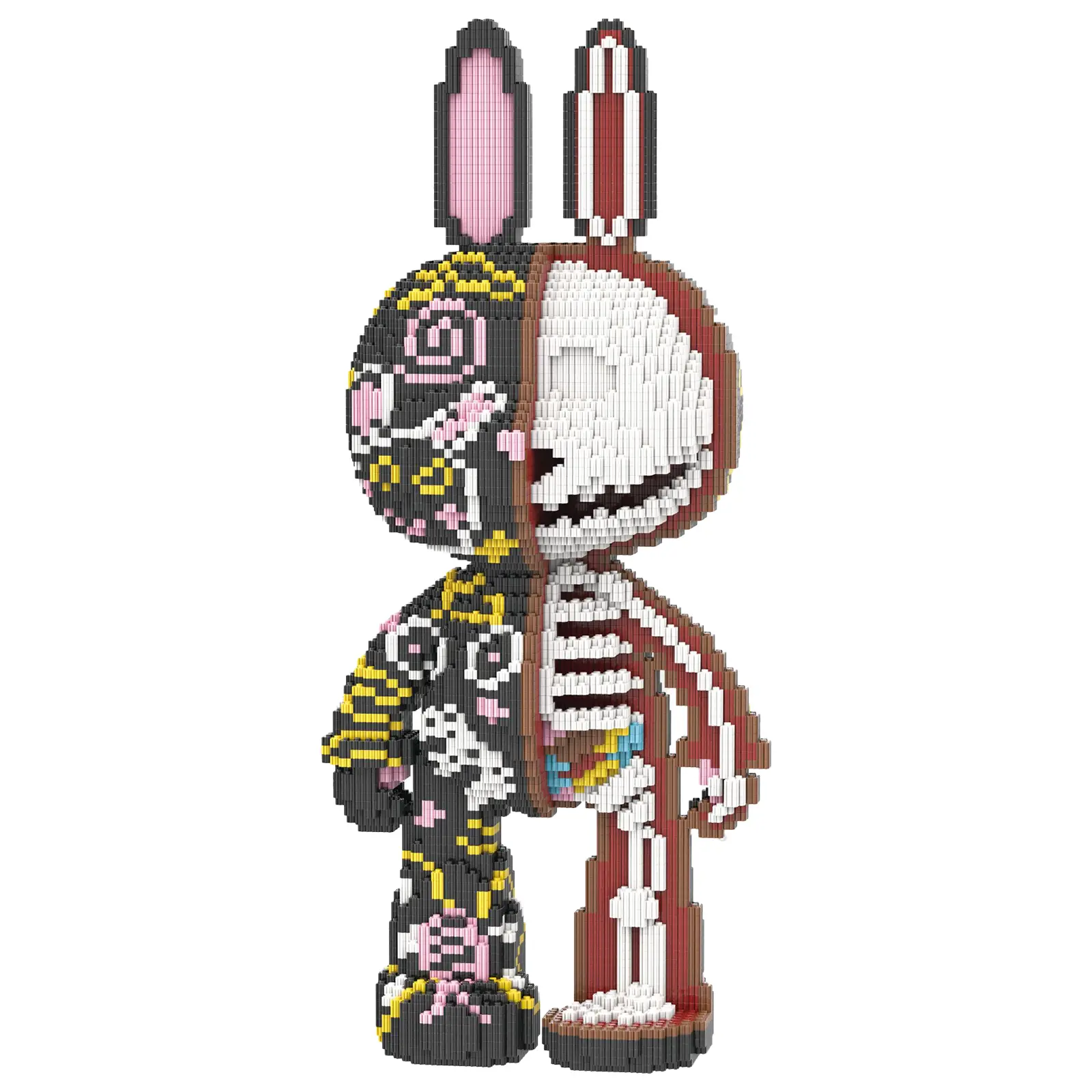 Half Skeleton Graffiti Bunny Micro Building Blocks Set, 7300PCS DIY Collectible Figure, Dark Style Creative Project Gift