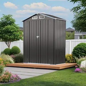 5X3 FT Metal Outdoor Storage Shed, Tool Shed with Peaked Roof Waterproof, Lockable Door Compact Metal Tool Shed for Garden, Backyard, Patio, Sundries and Bike Storage, Gray   WL RR