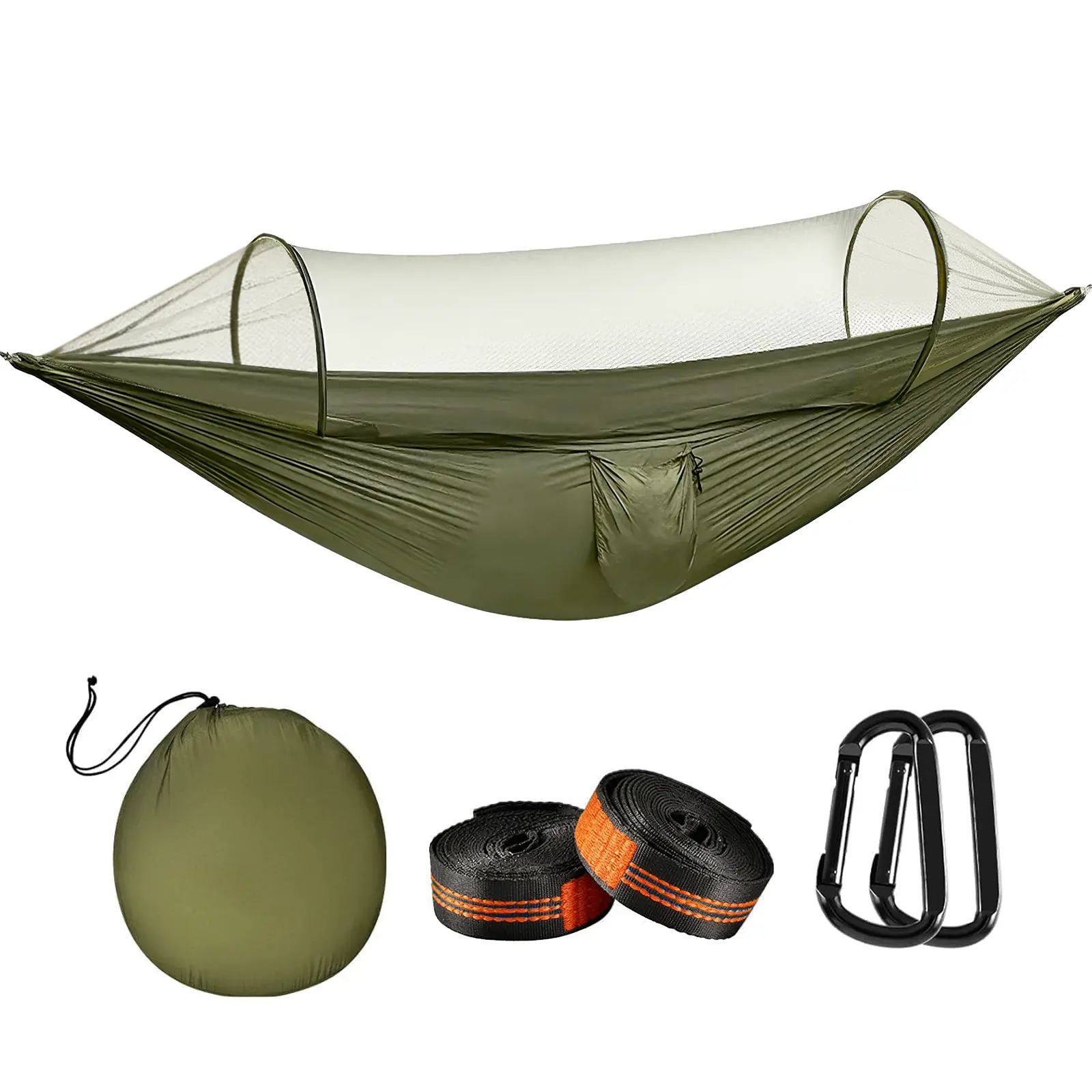 Camping Hammock With Mosquito Net, Automatic Quick-Open Outdoor Hammock For Camping and Picnicking, Portable Hammock With Straps, Attached Carry Bag
