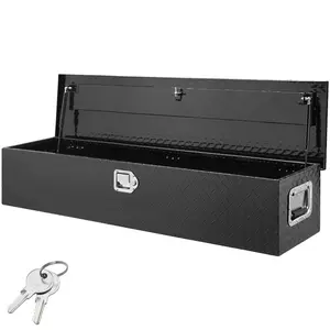 VEVOR Heavy Duty Aluminum Truck Bed Tool Box, Diamond Plate Tool Box with Side Handle and Lock Keys, Storage Tool Box Chest Box Organizer for Pickup, Truck Bed, RV, Trailer, 48x15x15, Black