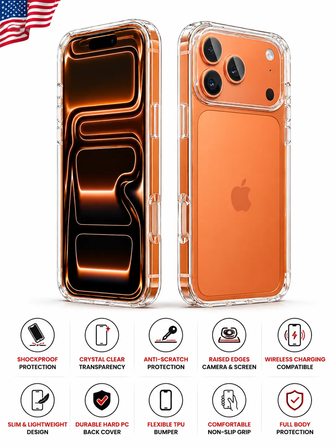 Compatiable with iPhone 17 Pro Case Clear, Transparent Shockproof Phone Cases, Slim Anti-Scratch Hard PC Back Protective Cover Bumper