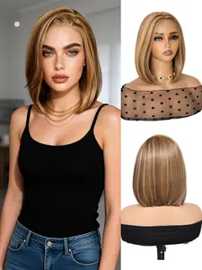 4x6 glueless Honey Blonde short bob wig, 10-inch straight bob wig, Synthetic Hair Wigs, Elegant Bob Wig, natural look, suitable for women Wear parties, holidays, music festivals, Christmas, Halloween, date nights, cosplay events and other occasions.
