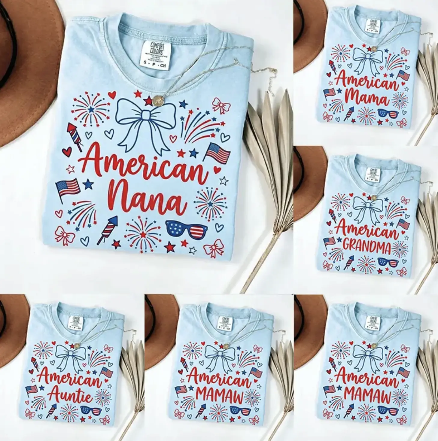 Comfort Colors American Mama, Grandma, Nana, Auntie Tshirt, Patriotic Family Matching Tee With Custom Names Like Mimi, Gigi, Lala, Ideal 4th Of July Gift