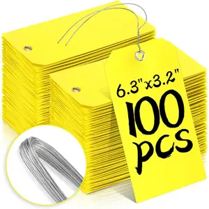 100 count  Tags Writable Plastic Tags for Labeling Tag with Wire Tie Large Heavy Duty Tags Moving Tags Pipe Tags for Outdoors  Garage Storage Box Equipment Parts (Yellow, 6 1/4" x 3 1/8")