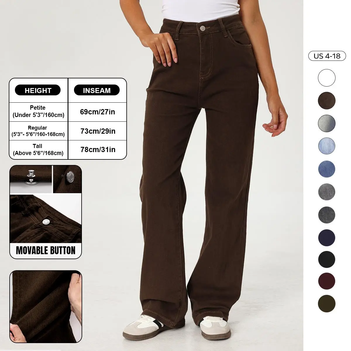 Katch Me Women's Minimalist High Waist Denim Stretch Wide Leg Jeans, Chic Multi-Pocket Denim Trousers for Women, Classic Baggy Jeans, Street Womenswear(T)