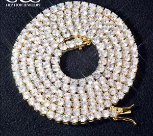 Gold Color Tennis Chain 4mm 5mm 6mm One Row Zircon Necklace Link For Men Women Hip Hop Jewelry