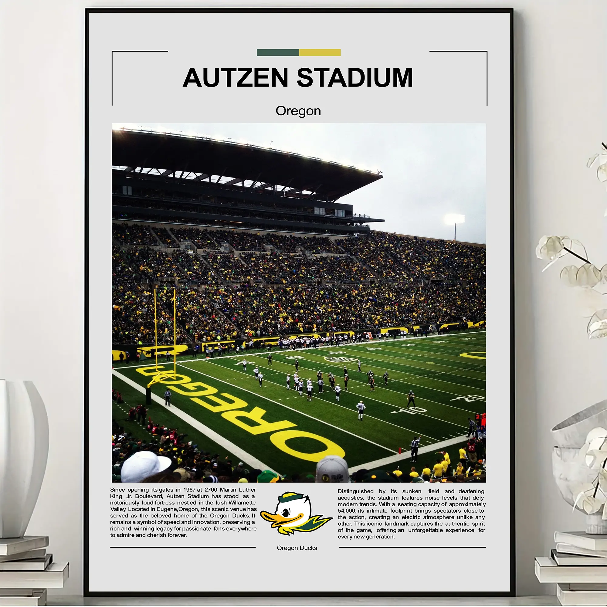 Autzen Stadium Oregon Ducks Poster, College Football Wall Art, Eugene Stadium Print, Sports Room Decor, Oregon Fan Gift, No Frame