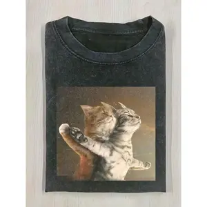 Women'S & Men'S Black for cat Hugging Graphic T-Shirt | Soft Breathable Short Sleeve Tee with Cute for cat Print, Sweat-Absorbing Comfort Fit, All-Season Casual Wear, Machine Washable, Perfect Gift for Cat Lovers