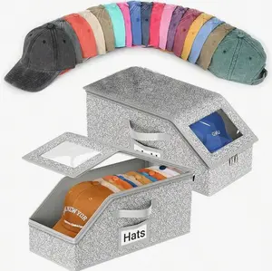 Stackable Hat Storage Boxes for Baseball Caps, Holds Up to24 Hats, Durable Cardboard Box for Men, Classic Style,Wardrobe Organizer storage organization organizer storagesturdy snapback box Grey toy box toy organizer storagestuffed animal storage
