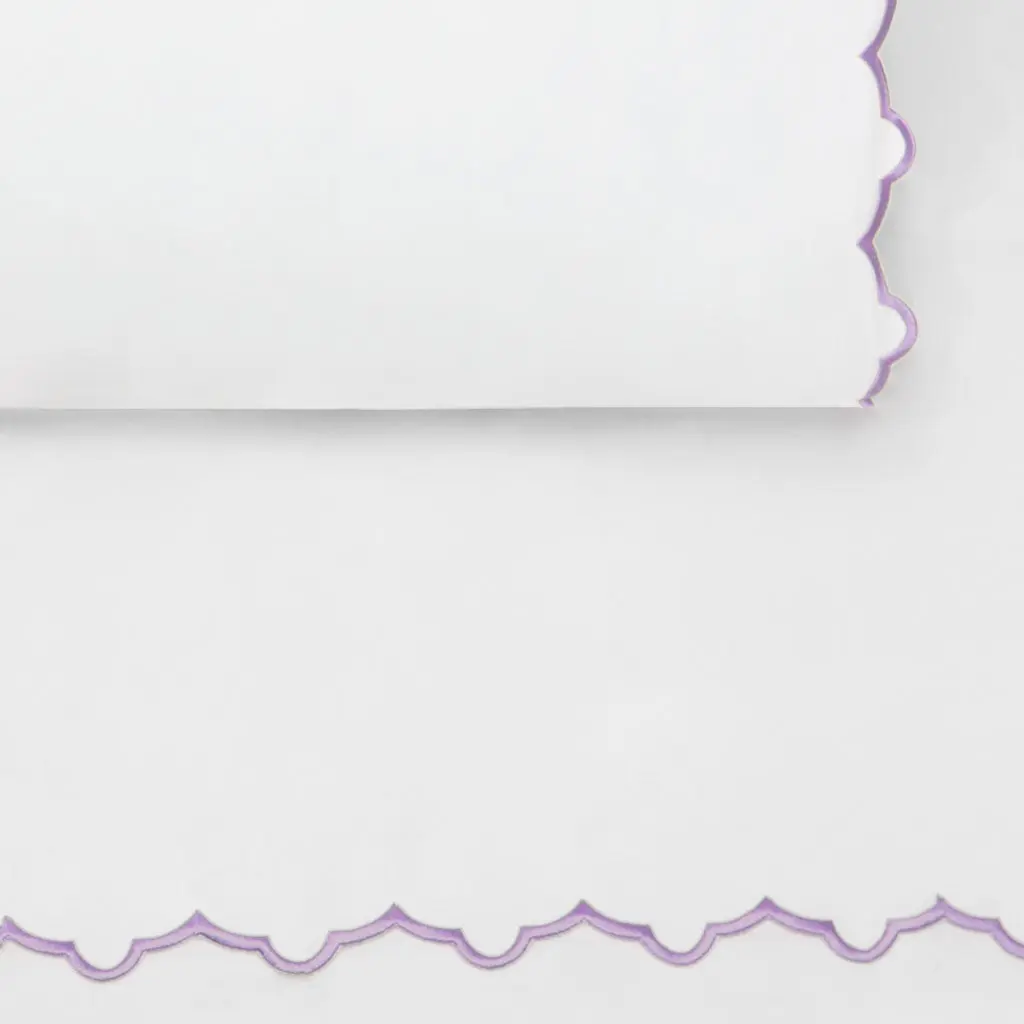Lilac Purple Scalloped Embroidered Sheet Set (Fitted, Flat, & Pillow Cases)
