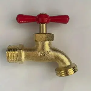 Durable Brass Outdoor Faucet with Handle, Freeze-Resistant, Easy Single Hole Installation, Modern Metal Garden Valve, Efficient Water Flow