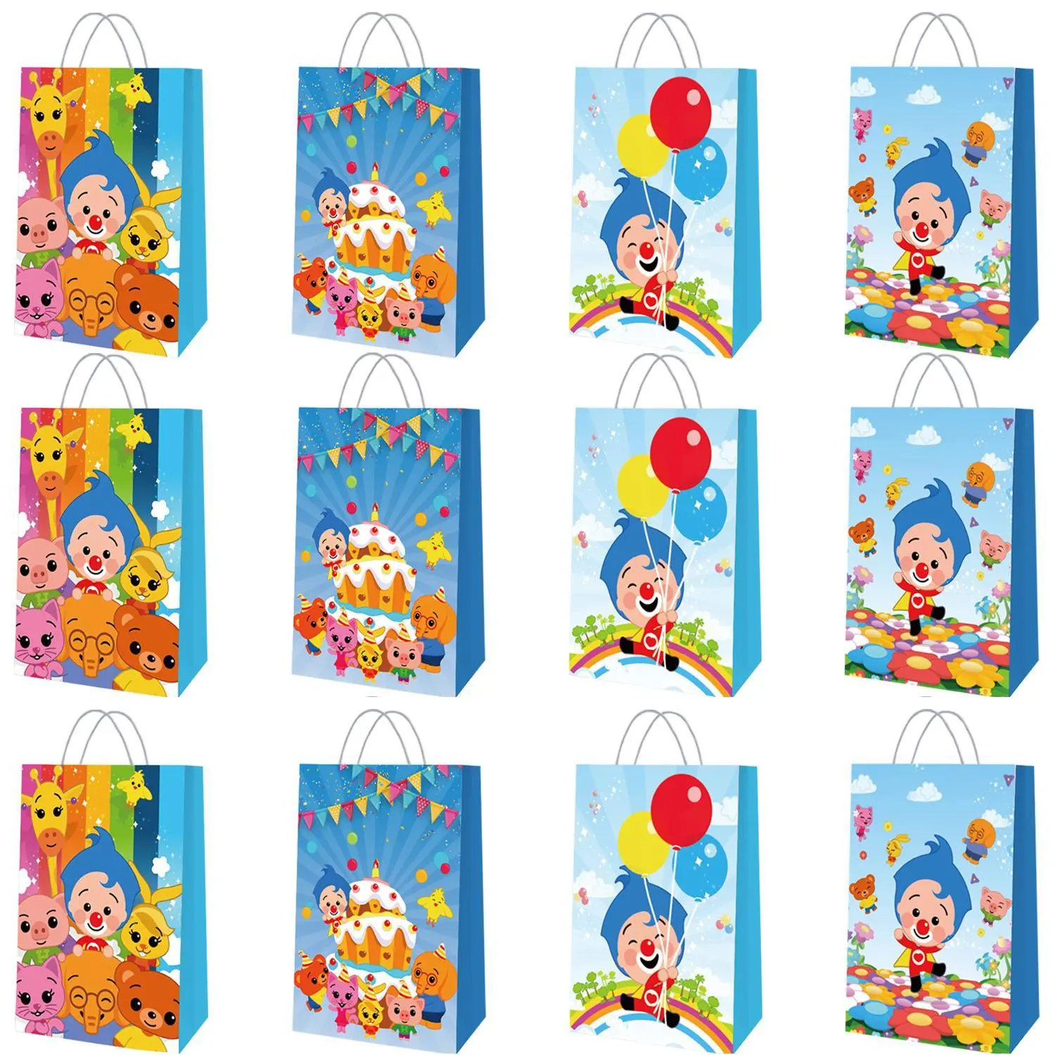 Cartoon Plim Clown Paper Gift Bags Birthday Party Kraft Paper Candy Bag Handbag Gift Bag for Kids Boys Girls Supplies Decoration