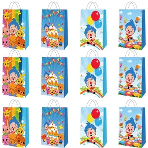 Cartoon Plim Clown Paper Gift Bags Birthday Party Kraft Paper Candy Bag Handbag Gift Bag for Kids Boys Girls Supplies Decoration
