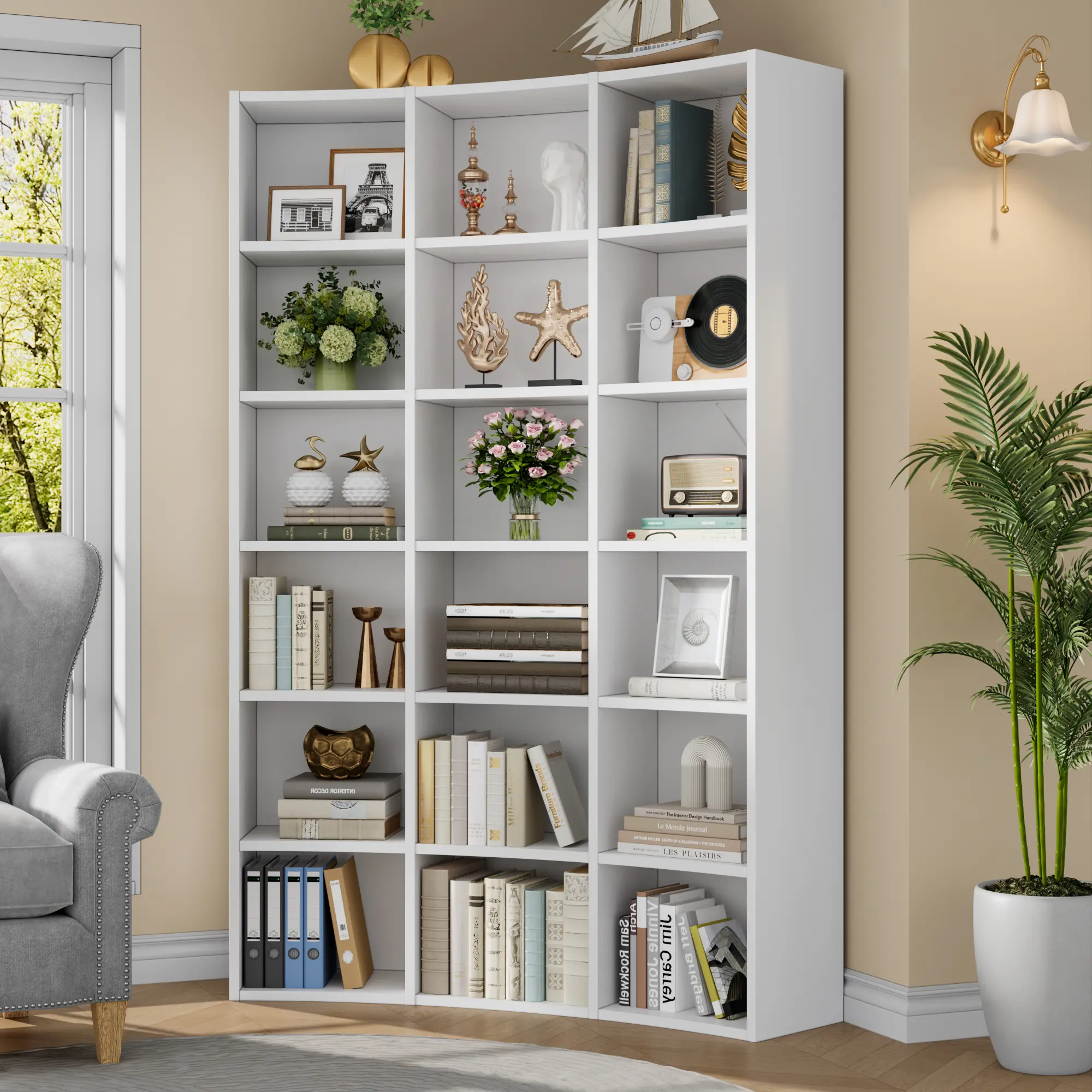 71'' Tall L-Shaped Corner Bookshelf - 6-Tier Family-Friendly Corner Shelf with Baffles, Thickened Boards, Heavy-Duty Cabinets Racks & Shelves for Living Room Home Library, Space-Saving Easy Assembly