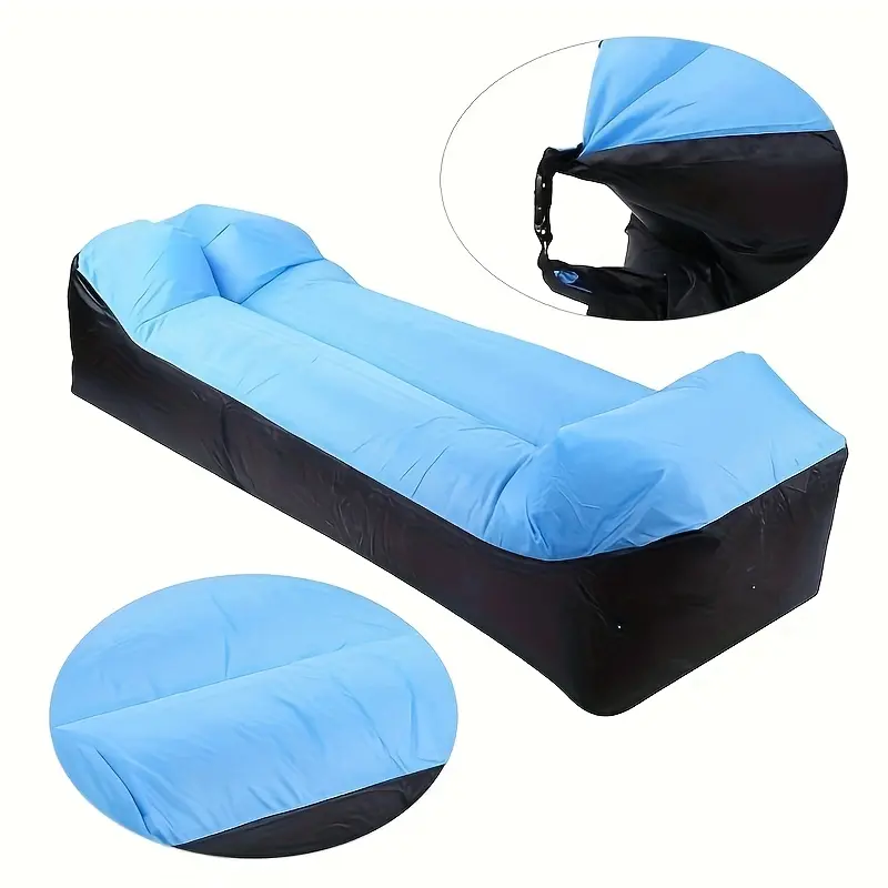 Portable Inflatable Lounger with Pillow - Waterproof, Leak-Proof Air Sofa for Camping, Beach & Outdoor Parties - Easy Setup with Carry Bag, Blue Fabric Design