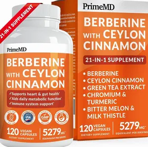 21-in-1 Berberine Supplement with Ceylon Cinnamon with Chromium, Bitter Melon and Green Tea Extract and Black Pepper Extract 5X for Energy & Metabolism Support with 5279 mg (120 ct, Pack of 1)