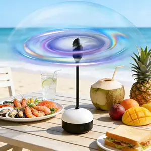 Portable Fly Fans for Tables with LED Light, Rechargeable Food Table Fan with Soft Holographic Blades for Picnic, Party, Home, Restaurant and BBQ