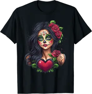 Floral Mexican Day of the Dead Dia De Muertos Heart Women T-Shirt - Judithca Shop 75B0F84DVGKB
