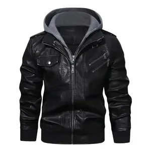 Premium Mens Hooded Leather Jacket - Fashionable Biker Style with Chic Multi Pockets, Durable Soft-shell for Casual Comfort（gift）