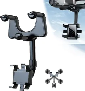 Phone Holder 360-Degree Rotated Rear View Mirror Phone Holder, Rearview Mirror Car Phone Holder, Retractable Car Phone Holder Mirror Mount, Strong Grip Durable, Universal Mount