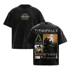Titanfall 2 Pilot Protocol 3 BT-7274 Gaming Oversized Vintage Acid Wash Graphic Tee Streetwear Shirt 100% Heavyweight Premium Cotton Soft Fabric Perfect Birthday Gift for Video Game Fans