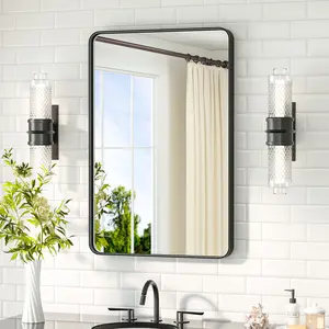 【Deal】TETOTE Bathroom Mirror Vanity Mirror for Wall, Tempered Glass,Hangs Horizontally or Vertically,Aluminum Alloy Framed Wall Mirror Modern Farmhouse, Rounded Rectangle Bathroom Vanity Mirror,Anti-Rust Decor