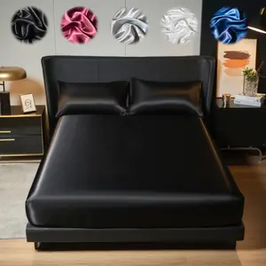 2/3pcs silky satin solid color fitted bed sheet set, dust-proof and dirt-resistant mattress cover, skin-friendly and breathable, cool and comfortable, silk-like bedding, Satin bed sheets, Cooling sheet set, suitable for bedroom/hotel, multiple sizes