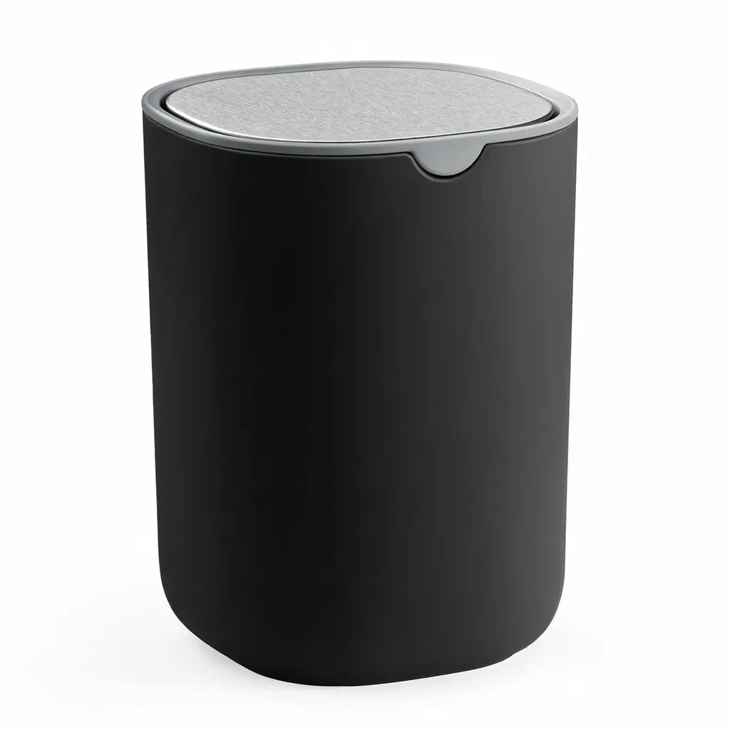 SONGMICS Mini Desk Trash Can with Lid, Small Table Round Wastebasket, Mini Trash Can for Desk, Bathroom, Vanity, Bedroom, Car, Stainless Steel Swing Lid, 0.4 Gal.