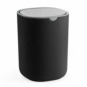 SONGMICS Mini Desk Trash Can with Lid, Small Table Round Wastebasket, Mini Trash Can for Desk, Bathroom, Vanity, Bedroom, Car, Stainless Steel Swing Lid, 0.4 Gal.