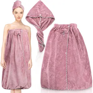 2 count Bath Towel Wrap Set, Microfiber Soft Shower Towel with  Cover, Adjustable Closure Bathrobe for Women, Super Absorbent  Wrap Dress and Hair Towel for  Gym