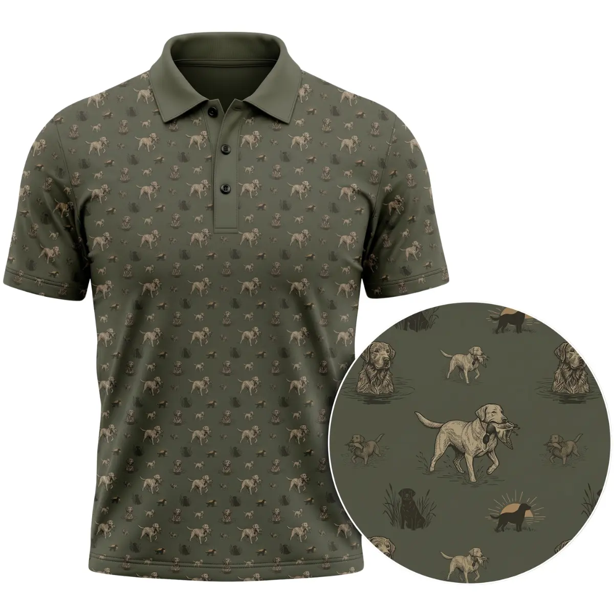 Men’s Labrador Retriever Hunting Dog Polo Shirt, Vintage Outdoor Print Short Sleeve Collared Casual Golf Top, Gift for Dog Lovers and Hunters