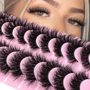 10 Pairs Cat Eye Lashes Soft Fluffy 3D Artificial Mink False Eyelashes Thick Handmade Curled Comfortable Versatile Reusable Dramatic Multi-Layered Makeup