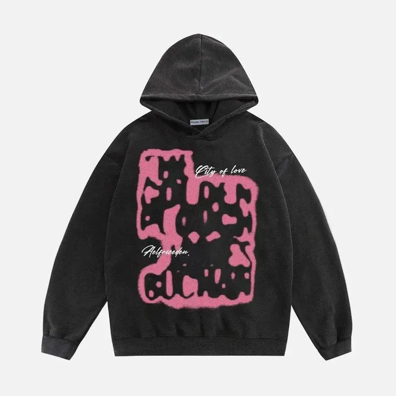 Aelfric Eden Mens Oversized Graphic Hoodies Abstraction Print Washed Hoodie Sweatshirt Unisex Hooded Pullover Tops