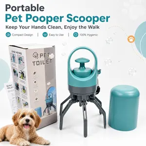 Portable Dog Pooper Scooper with Built-in Waste Bag Dispenser, Touchless Pet Poop Catcher with Claw Mechanism & Lanyard, Sanitary One-Handed Travel Scoop