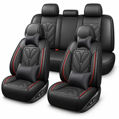 Car Seat Covers Fit for Hyundai Tucson/Sonata/Santa Fe/Kona/Elantra 2010-2024 2025, Full Set PU Leather Waterproof Car Seat Cover Automotive Cushion Protector,Full Surround Airbag Compatible with Head Pillows and Lumbar Pillows