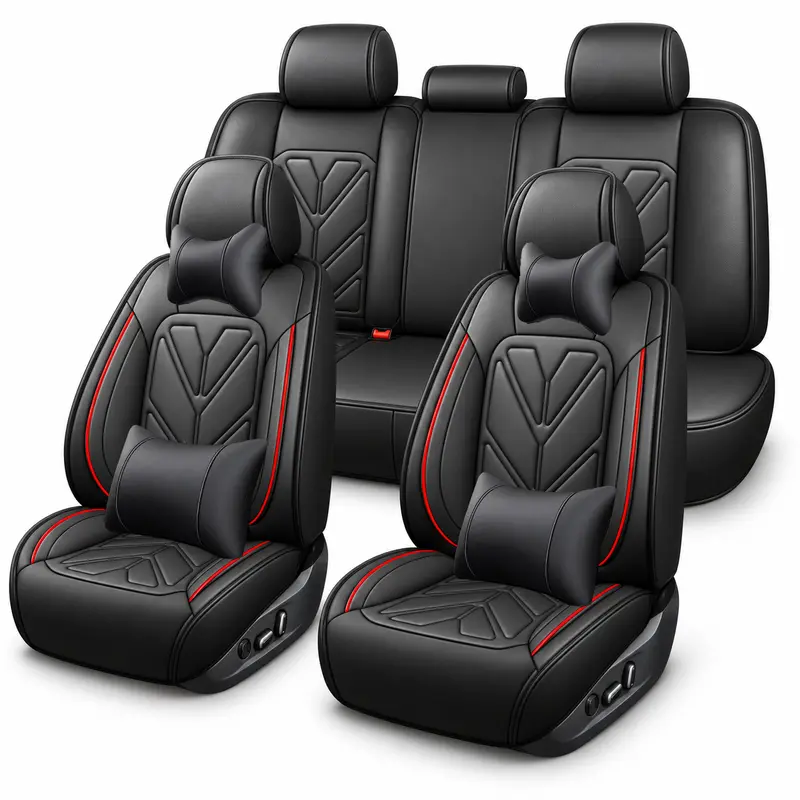 Car Seat Covers Fit for Hyundai Tucson/Sonata/Santa Fe/Kona/Elantra 2010-2024 2025, Full Set PU Leather Waterproof Car Seat Cover Automotive Cushion Protector,Full Surround Airbag Compatible with Head Pillows and Lumbar Pillows