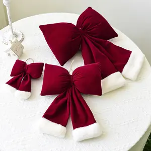 (Christmas Bow) 3-Pack Large Korean-style Velvet Pre-made 3D Christmas Bows for Hotel Christmas Tree Decoration