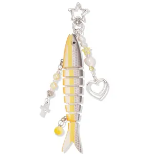 Ins Aesthetic Fishing Hook & Bait Keychain, Creative Simulation Fishing Gear Pendant, Trendy Backpack Hanging Ornament, Unique Funny Keychain Gift for Fishing Lovers