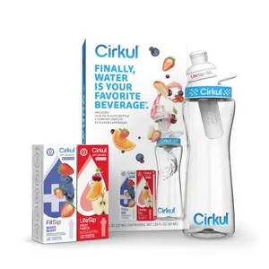 Cirkul 22oz Plastic Water Bottle Starter Kit with Blue Lid and 2 Flavor Cartridges (Fruit Punch & Mixed Berry)