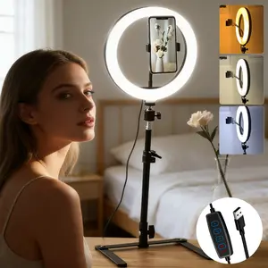 20.32cm Professional LED Ring Light with Tripod & Phone Holder - Adjustable Height - Full Screen, Compatible with Smartphones for Streaming, YouTube,, for content creation, Makeup Artists - Ring Light System Selfie Light