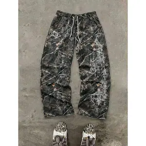 Men's Casual Camo Long Pants, Loose-Fit Drawstring Wide Leg Joggers, All-Season Comfortable Fabric, Perfect for Everyday Wear