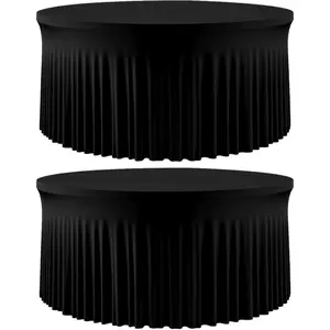 2 Pack Black 60 inch Round Spandex Tablecloth, Washable Stretchy Fitted 5FT Round Tables,Elastic Edge with Skirt, Wrinkle-Free Table Cloths for Wedding Banquet Birthday Buffet