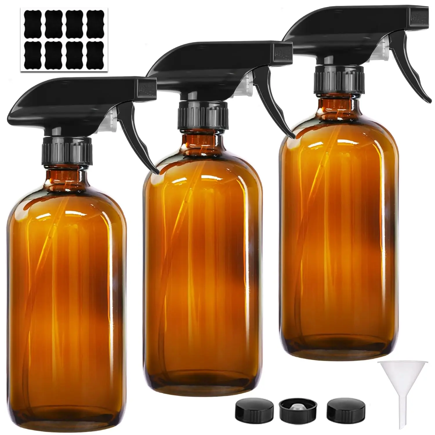 3 count 8 Oz  Glass Spray Bottles, Refillable Empty Spray Bottles with Adjustable Nozzle & Lables for Cleaning, Leak-Proof Design for Essential Oils, Facial Hydration Hair