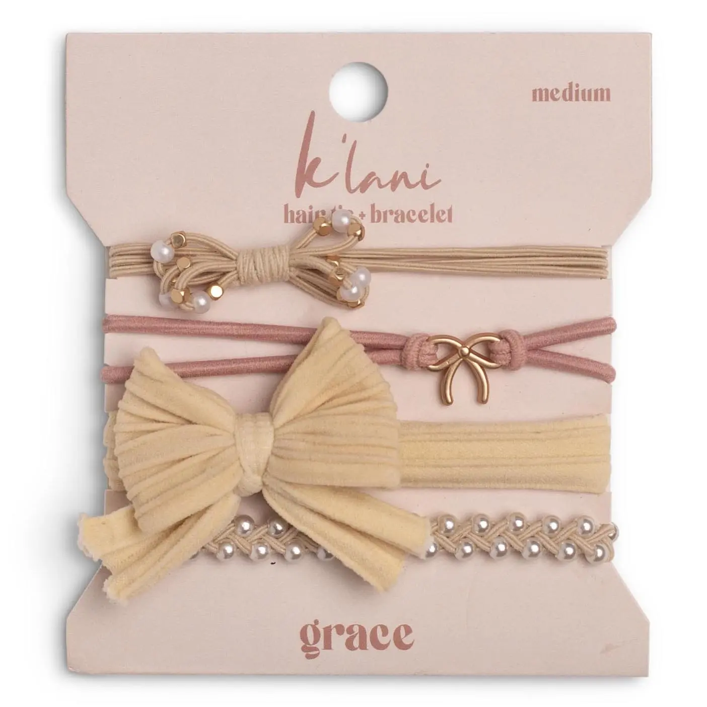 "Grace" Pinks, Pearls & Bows Hair Tie Bracelets